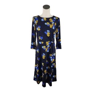 Talbots Women's Navy Floral Print Jersey Twist Fit & Flare Midi Dress Sz 12P
